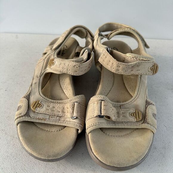 Clarks Collection Sandals Womens 8,5 Adjustable Straps Beige Leather - Picture 3 of 8